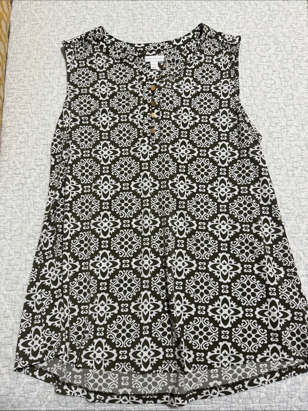 Sleeveless Green & White Patterned Tunic Top - Picture 1 of 4
